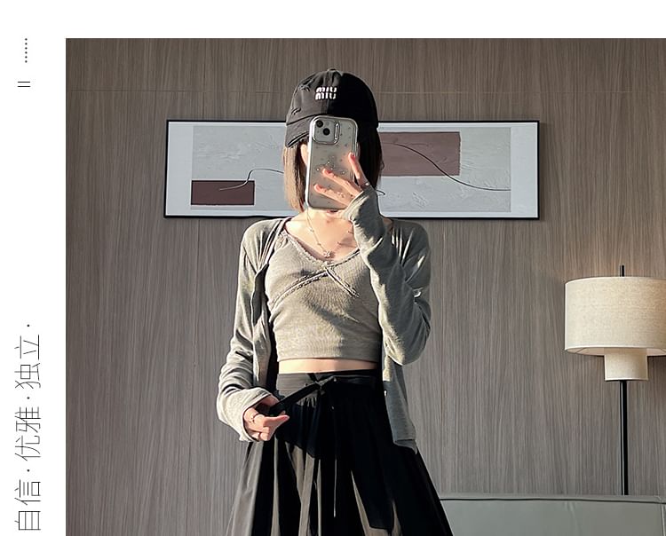 Midi Plain Panel Waist Skirt A-Line High Lace