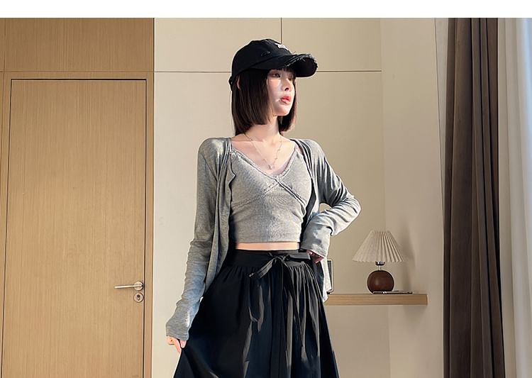 Midi Plain Panel Waist Skirt A-Line High Lace