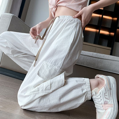 Cargo Harem Drawstring Plain Cropped Pants Waist