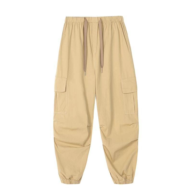 Cargo Harem Drawstring Plain Cropped Pants Waist