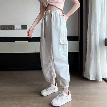 Cargo Harem Drawstring Plain Cropped Pants Waist