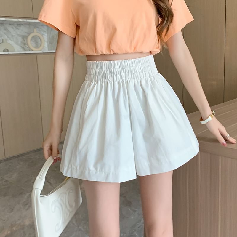 Wide Waist Plain High Leg Shorts