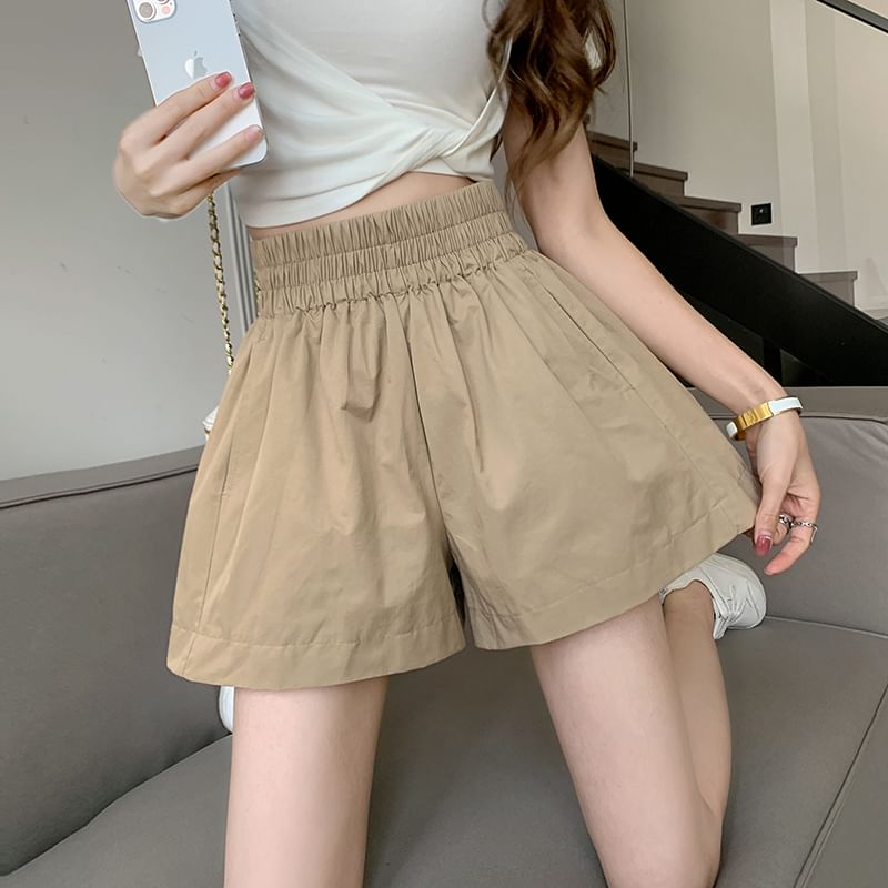 Wide Waist Plain High Leg Shorts