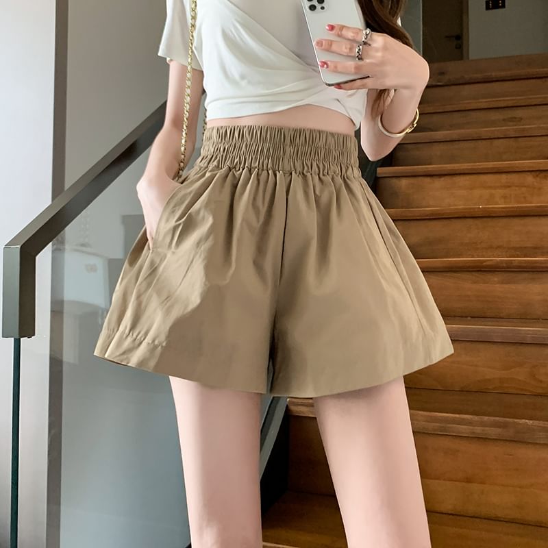 Wide Waist Plain High Leg Shorts