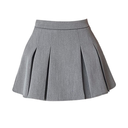 A-Line Pleated Plain Waist Mini Skort High