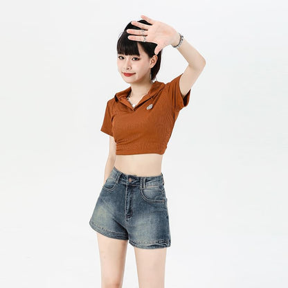 Hot Waist High Pants Washed Denim