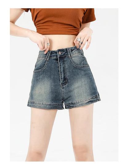 Hot Waist High Pants Washed Denim