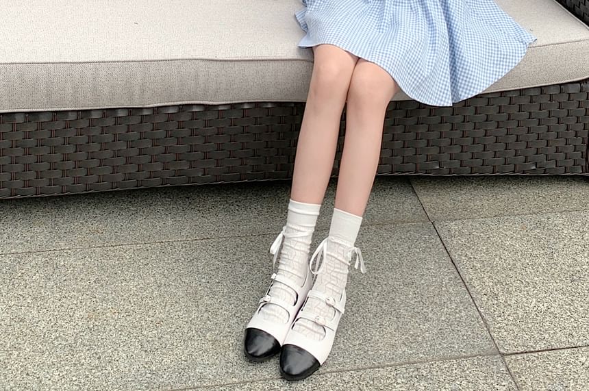 A-Line Kerchief Gingham / Mini Bow Dress Puff-Sleeve