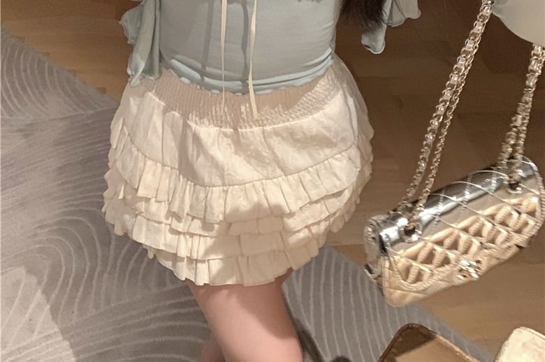 Lettuce Trim Bow Light Jacket Lace / Edge Camisole Top Plain