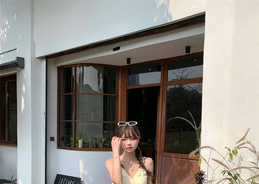 Plain Pants Leg Wide Ruched Waist Mid