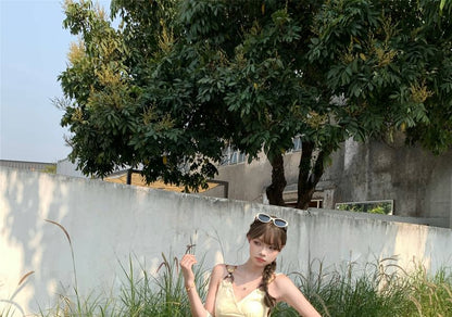 Plain Pants Leg Wide Ruched Waist Mid