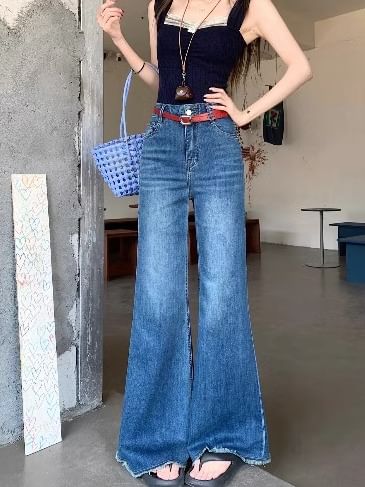 High Jeans Flared Washed Rise