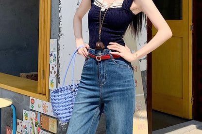 High Jeans Flared Washed Rise