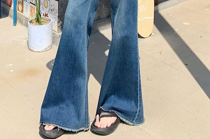 High Jeans Flared Washed Rise