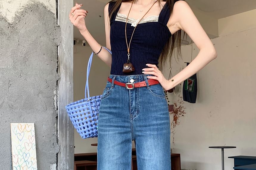 High Jeans Flared Washed Rise