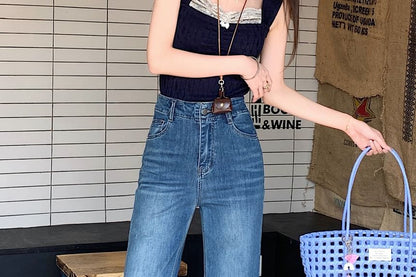 High Jeans Flared Washed Rise