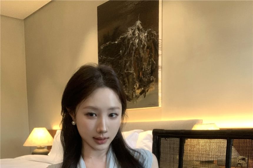 Lace Pencil Skirt / Top Rise High Tank Plain Mini Tie-Neck