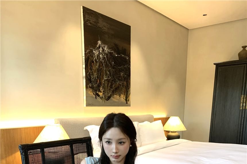 Lace Pencil Skirt / Top Rise High Tank Plain Mini Tie-Neck