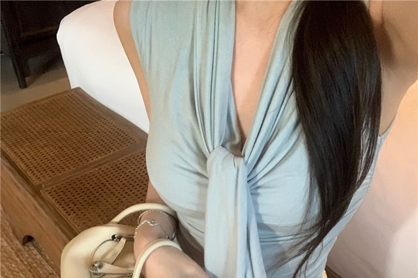 Lace Pencil Skirt / Top Rise High Tank Plain Mini Tie-Neck