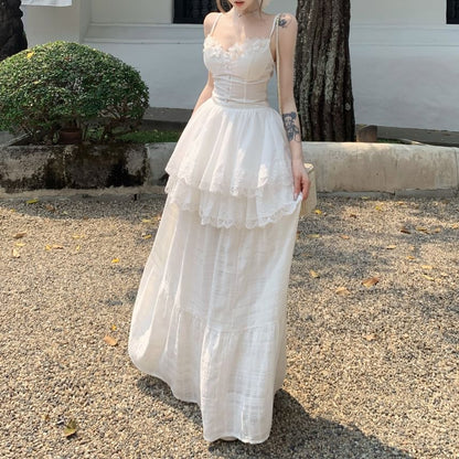 Camisole Plain Peplum High Maxi / Skirt Top Trim Lace A-Line Waist