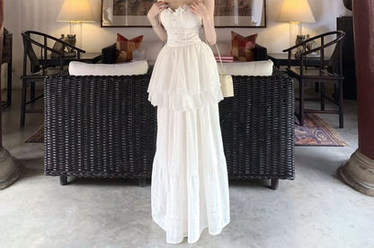 Camisole Plain Peplum High Maxi / Skirt Top Trim Lace A-Line Waist