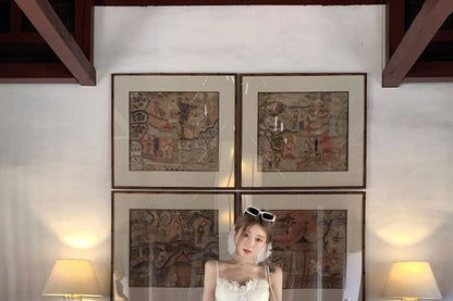 Camisole Plain Peplum High Maxi / Skirt Top Trim Lace A-Line Waist