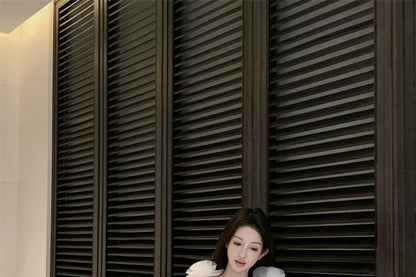 Plain Strap Spaghetti Mesh Mini Sundress Detail Flower