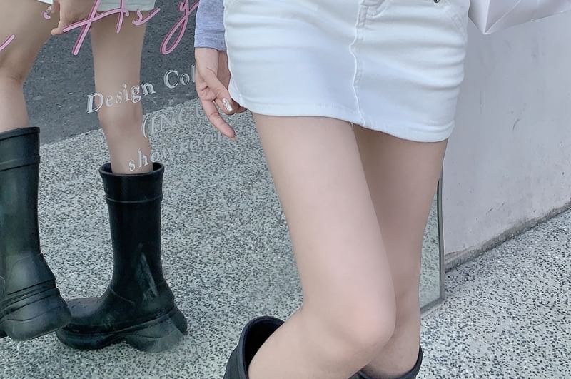 High Rise Pencil Denim Mini Skirt