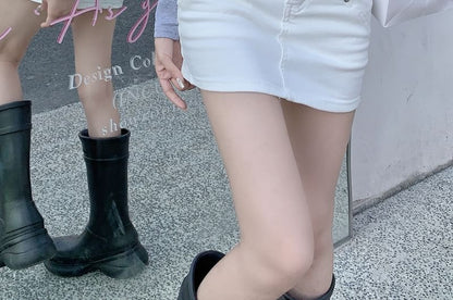 High Rise Pencil Denim Mini Skirt