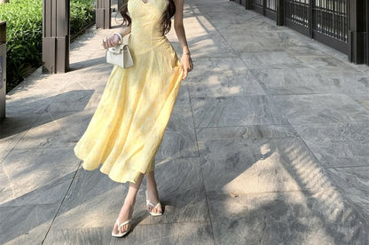 V-Neck Sundress Floral Sleeveless Midi