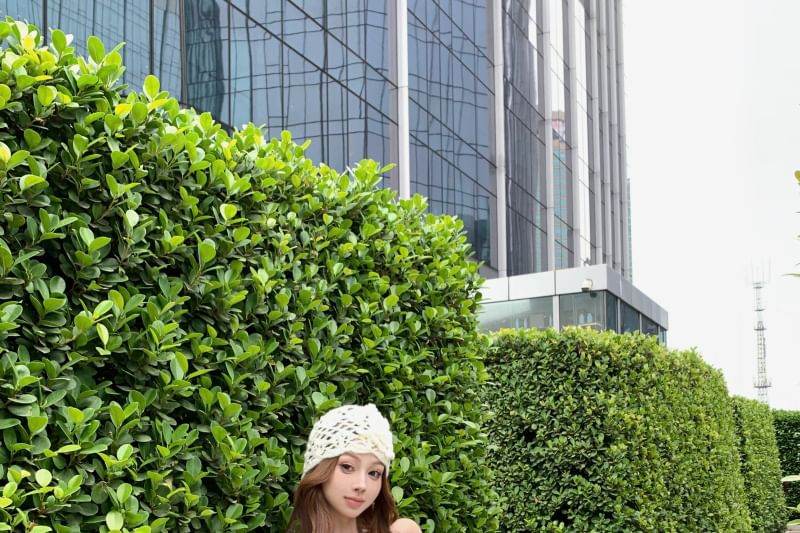 Skirt Flower Neck Scoop Floral Detail / Top Halter High Rise Pencil Plain Mini