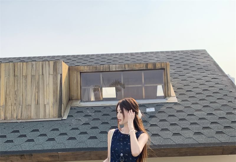 Leg Asymmetrical Pants High Wide Rise Tank Top Floral Plain /