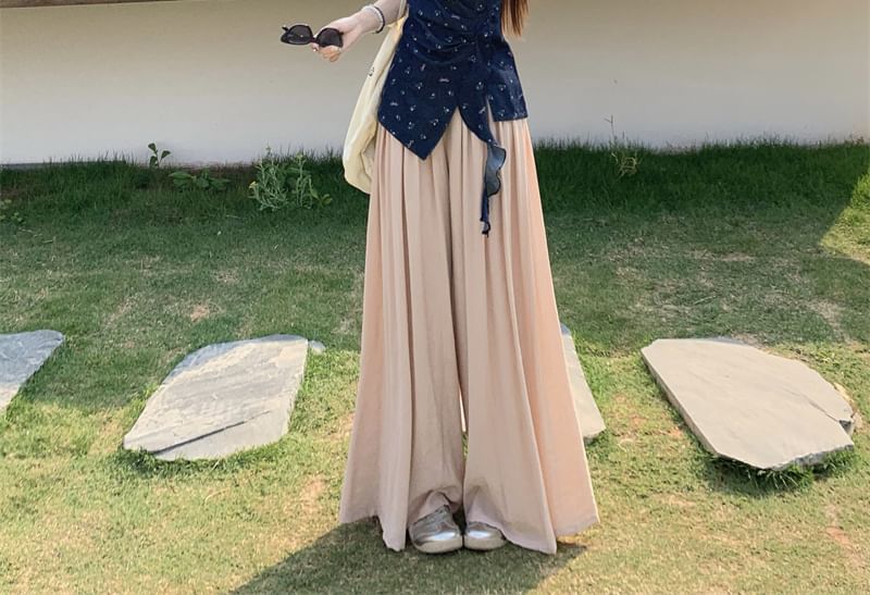 Leg Asymmetrical Pants High Wide Rise Tank Top Floral Plain /