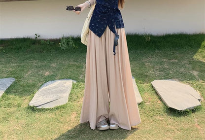 Leg Asymmetrical Pants High Wide Rise Tank Top Floral Plain /