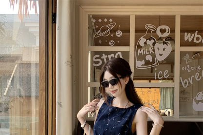 Leg Asymmetrical Pants High Wide Rise Tank Top Floral Plain /