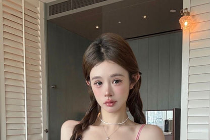 V-Neck Bow Cami Cropped Top Lace