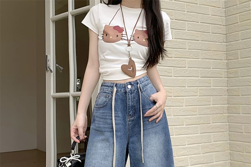 Jeans Washed High Leg Wide Waist