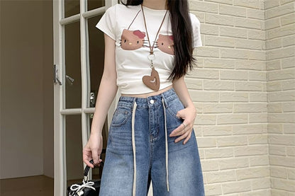 Jeans Washed High Leg Wide Waist