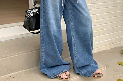 Jeans Washed High Leg Wide Waist