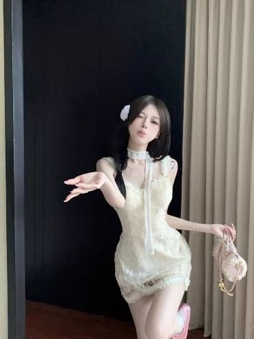 Dress Bodycon Floral Spaghetti Lace Mini Strap