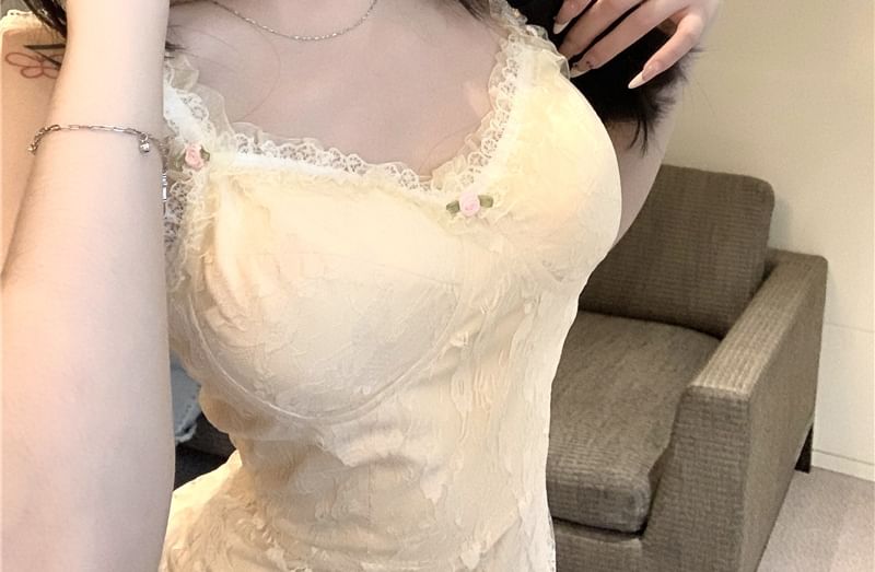 Dress Bodycon Floral Spaghetti Lace Mini Strap