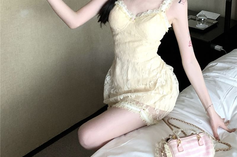 Dress Bodycon Floral Spaghetti Lace Mini Strap