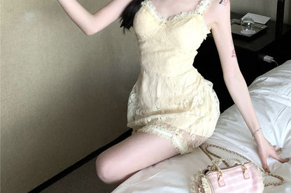 Dress Bodycon Floral Spaghetti Lace Mini Strap