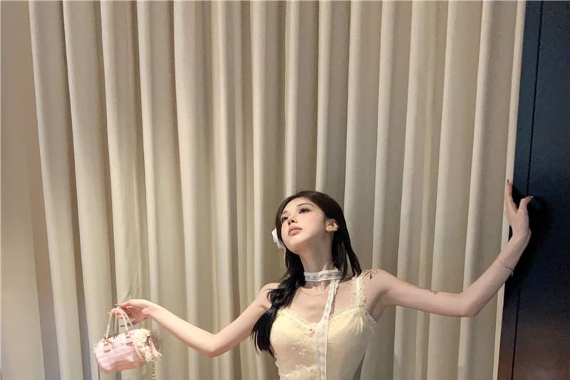 Dress Bodycon Floral Spaghetti Lace Mini Strap