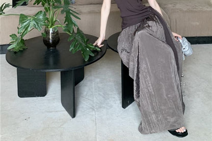 Maxi A-Line Plain / Scoop Skirt Waist High Neck Tie Halter Top