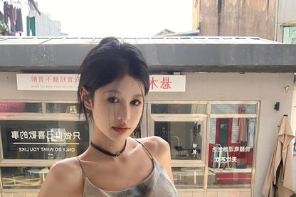 Top Dye Neck Drawstring / Waist Camisole Pants Scoop Wide Leg Tie Cropped