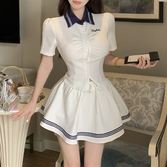 T-Shirt Collar Letter Embroidered Short-Sleeve