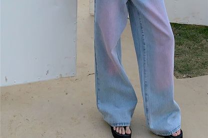 Rise Low Leg Washed Jeans Wide