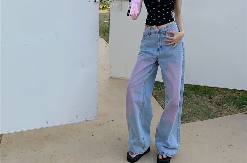 Rise Low Leg Washed Jeans Wide