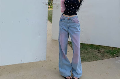 Rise Low Leg Washed Jeans Wide